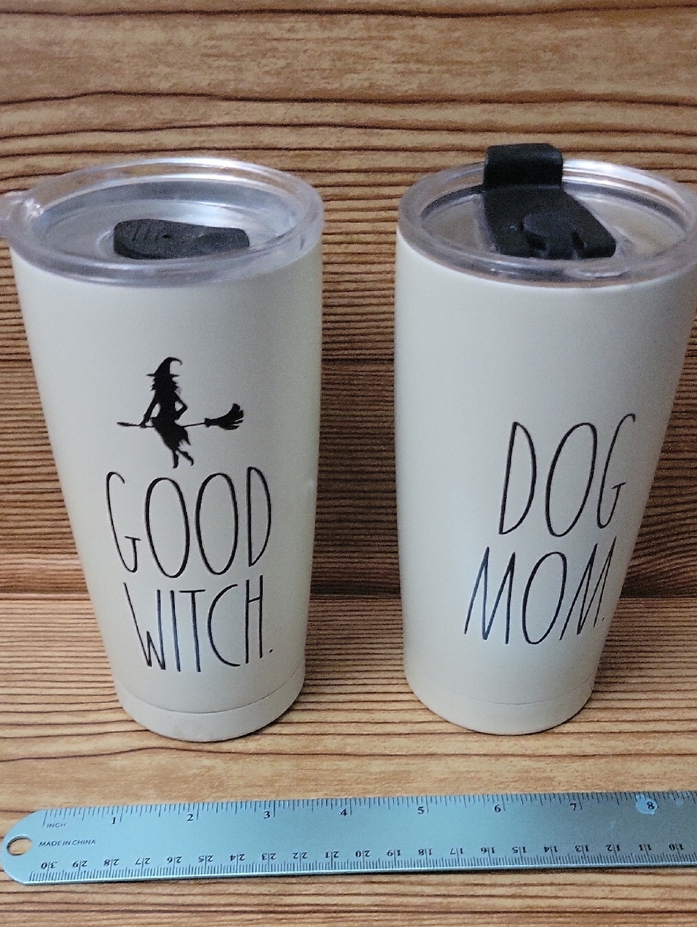 Rae Dunn Good Witch & Dog Mom Stainless Travel Tumblers - Light Cream